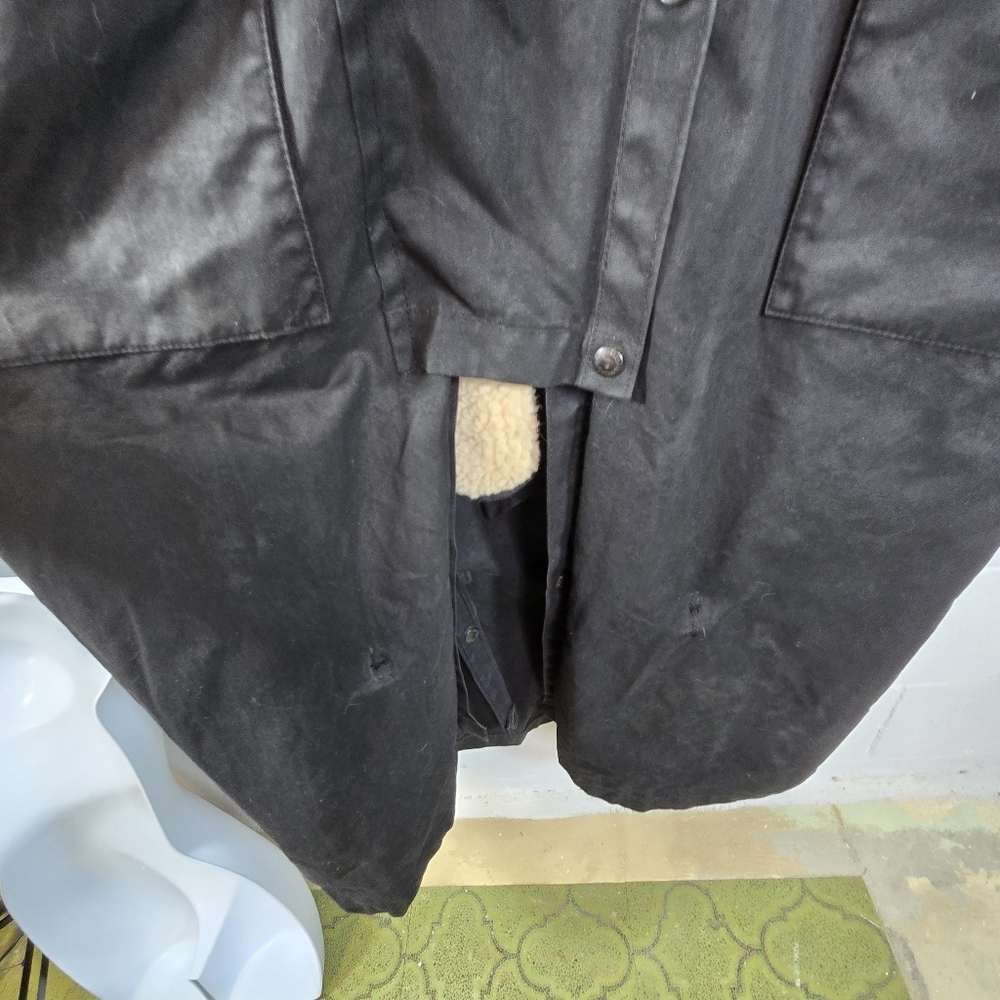 Vtg Outback Drover Rancher Duster Black Coated Oiled Wool Lined Long Coat Usa - Picture 12 of 16